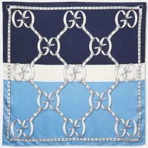 Gucci Blue GG Belt Print Silk Scarf