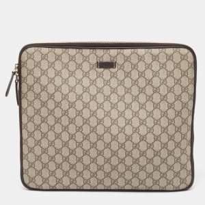 Gucci Dark Brown/Beige GG Supreme Canvas Laptop Case