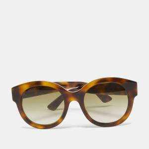 Gucci Brown Tortoise Gradient GG0207S GG Star Embellished Round Sunglasses