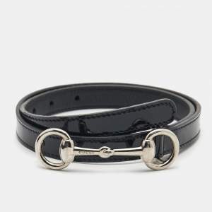 Gucci Black Patent Leather Horsebit Slim Belt M