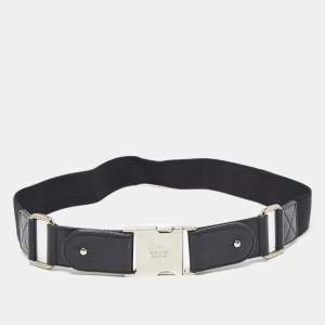 Pre Owned Gucci Black Elastic Band and Leather Logo Belt 80CM