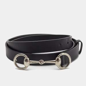 Gucci Black Leather Horsebit Waist Belt 100CM