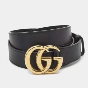 Gucci Black Leather GG Marmont Buckle Belt 95CM