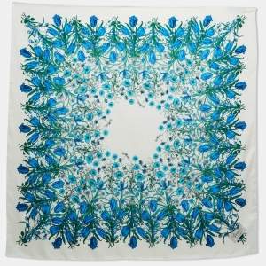 Gucci White/Blue Floral Print Silk Square Scarf 