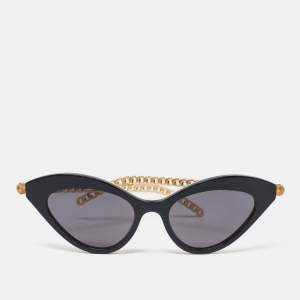 Gucci Black & Gold Tone/Grey GG0978S Charm Detail Cat-Eye Sunglasses