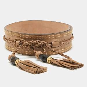 Gucci Beige Leather Tassel Waist Belt 80 CM
