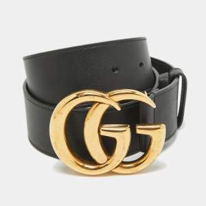 Gucci Black Leather GG Marmont Buckle Belt 70CM