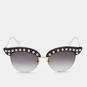 Gucci Black Gradient GG0212S Pearl Studded Cat Eye Sunglasses