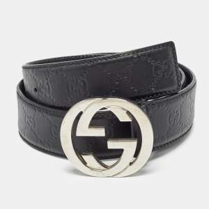 Gucci Black Guccissima Leather Interlocking G Buckle Belt 90CM