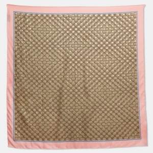 Gucci Beige/Pink GG Monogram Bee Silk Square Scarf