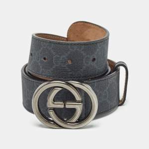 Gucci Black GG Supreme Canvas Interlocking G Buckle Belt 85 CM