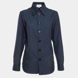 Gucci Blue Gabardine Button Front Shirt XXS