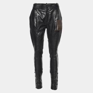 Pre Owned Gucci Black Leather Button Detail Pants S