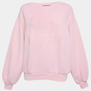 Gucci Pink Embroidered Cotton Knit Sweatshirt S