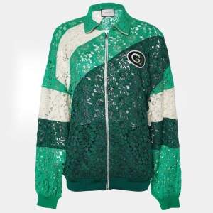 Gucci Green Logo Patch Lace Panelled Track Jacket XS