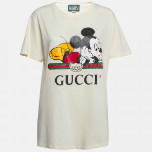 Pre Owned Gucci X Disney Cream Mickey Mouse Print Cotton T-Shirt M