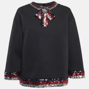 Gucci Black Sequin Embellished Neoprene Sweatshirt M