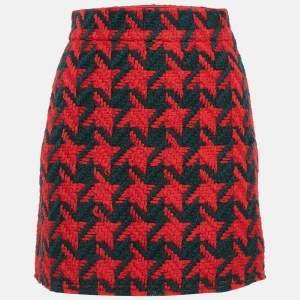 Gucci Red/Green Houndstooth Wool Mini Skirt S