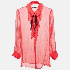 Gucci Pink Chiffon Ruffled Sheer Shirt M