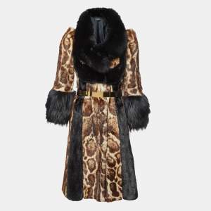 Gucci Brown/Black Fur Belted Long Coat M