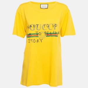 Gucci Yellow Logo Print Coco Capitan Cotton Distressed T-Shirt M