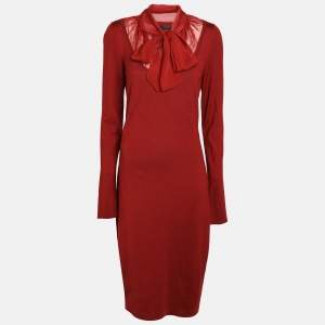 Gucci Burgundy Silk & Wool Knit Midi Dress L