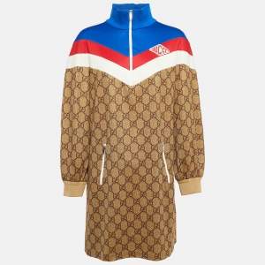 Pre Owned Gucci Brown Monogram Print Jersey Color Block Oversized T-Shirt XXL