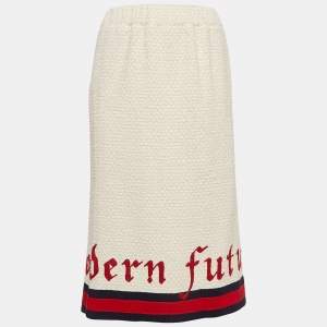 Gucci Cream Tweed Modern Future Embroidered Pencil Skirt M