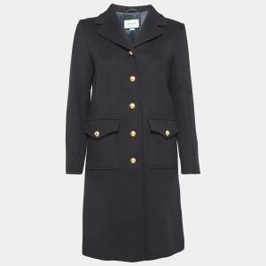 Gucci Black Wool GG Metal Detail Mid-Length Coat M