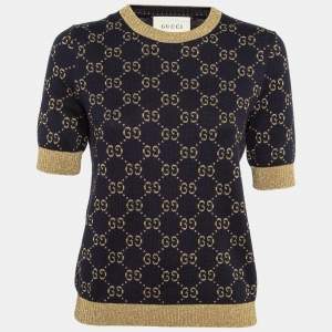 Gucci Navy Blue Zima Lurex Knit Top M