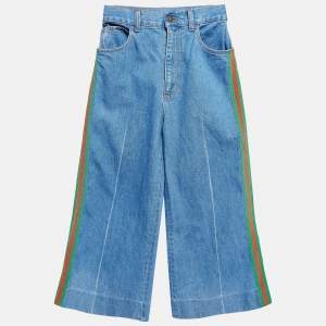 Gucci Navy Blue Denim Side Tape Detail Wide-Leg Jeans S