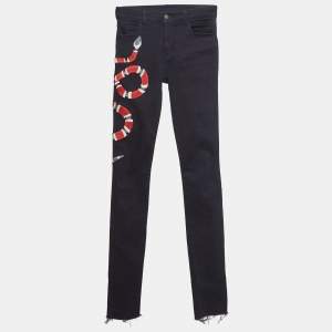 Gucci Black Snake Applique Denim Skinny Fit Jeans S Waist 26"