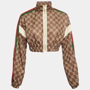 Gucci Olive Green GG Interlocking Print Jersey Cropped Jacket S