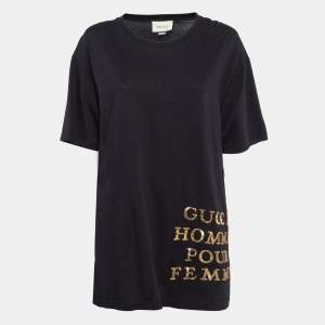 Gucci Black Logo Sequin Embroidered Cotton Oversized T-Shirt S