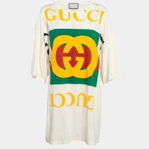 Gucci Cream Retro Logo Print Oversized T-Shirt Dress S