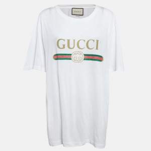 Gucci White Logo Print Cotton Jersey T-Shirt XL