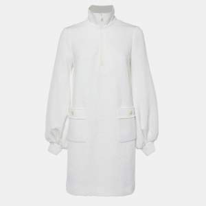 Gucci White GG Jacquard Knit Mock Neck Mini Dress XS