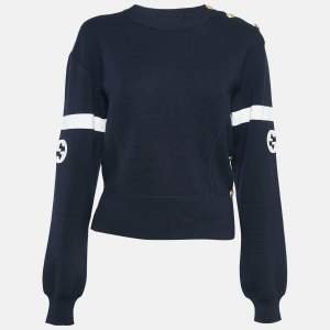 Pre Owned Gucci Navy Blue GG Interlock Waffle Knit Sweatshirt M