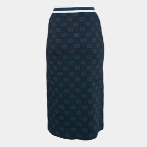 Gucci Navy Blue Zima Jacquard Knit Zip-Up Midi Skirt S