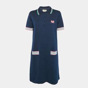 Gucci Navy Blue Knit Embroidered Mini Dress L
