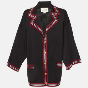 Gucci Black Striped Silk & Cotton Knit Cardigan M