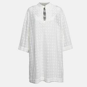 Pre Owned Gucci White GG Floral Lace Mini Tunic Dress XL