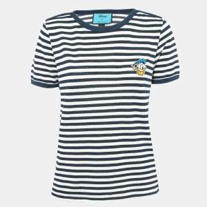Gucci X Disney Navy Blue Striped and Pinhole Cotton T-Shirt L