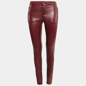 Pre Owned Gucci Burgundy Leather Skinny Pants S