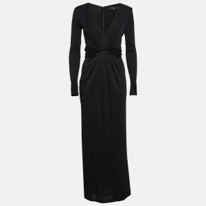 Gucci Black Jersey Gathered V-Neck Maxi Dress S