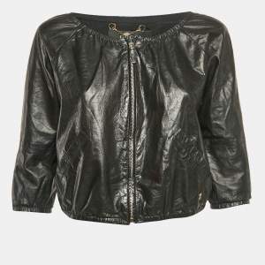 Gucci Black Genuine Leather Zip-Up Jacket S