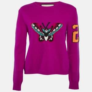 Gucci Purple Floral-Butterfly Intarsia Wool Sweater M