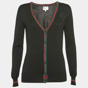 Gucci Black Equestrian Patch Knit Cardigan XS