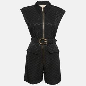 Gucci Black GG Supreme Jacquard Belted Playsuit S