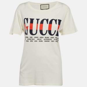 Gucci Cream Logo Print Cotton Jersey T-Shirt XXXS